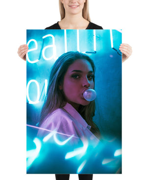 Neon Vibes Bubblegum Girl Poster